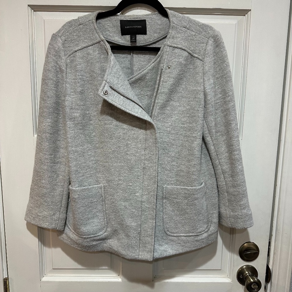 Banana Republic Wool Blend Light Gray Full Zip Women 10P Blazer Jacket